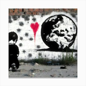 Banksy Style Graffiti Of A Sad Child Looking At Destroyed Earth Canvas Print