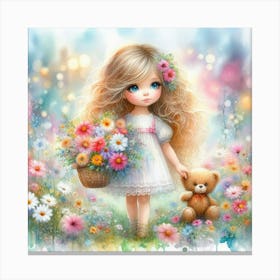 Little Girl With Flowers 5 Canvas Print