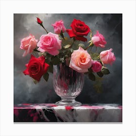 Rose Bouquet in Crystal Vase Canvas Print