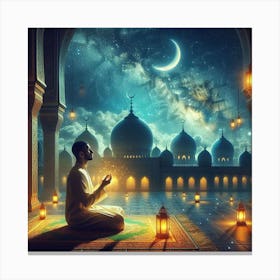 Muslim Man Praying In Mosqueلمشاعر الروحانية في رمضان Canvas Print