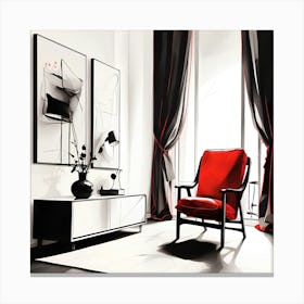 Red Chair In A Room Modern Minimalist Abstract Aesthetic Wall Decor Canvas Print