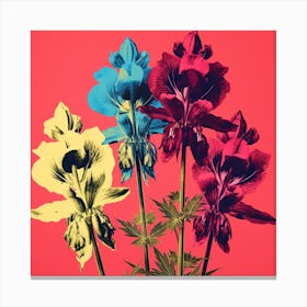 Andy Warhol Style Pop Art Flowers Aconitum 1 Square Canvas Print