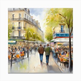 Cafe in Paris. spring season. Passersby. The beauty of the place. Oil colors.14 Canvas Print