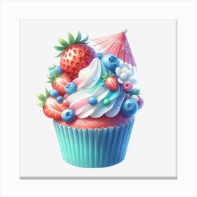 Cupcake With Berries And Umbrella Canvas Print