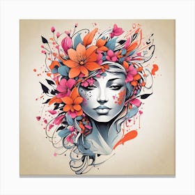 Woman With Flowers On Her Head Canvas Print