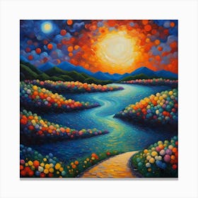 Sunrise Serenity: A Vibrant Landscape Bathed in Morning Light. Canvas Print
