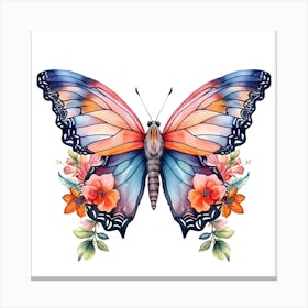 Watercolor Butterfly With Flowers Canvas Print