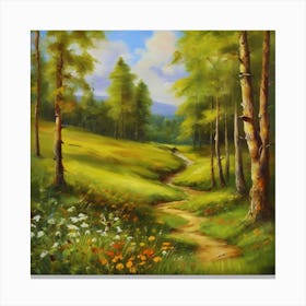 Path In The Woods.Canada's forests. Dirt path. Spring flowers. Forest trees. Artwork. Oil on canvas. Canvas Print