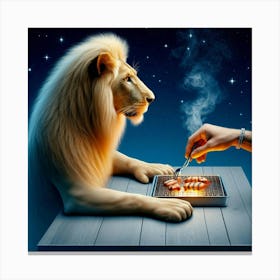 Lion At The Table 1 Canvas Print