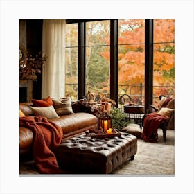 Autumn Living Room Embracing The Essence Of Comfort With A Palette Of Warm Oranges Reds And Golds (1) Canvas Print