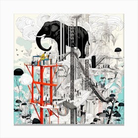 Elephant On Top Of A Building Canvas Print