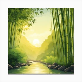 A Stream In A Bamboo Forest At Sun Rise Square Composition 207 Canvas Print