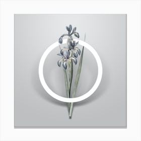 Vintage Blue Iris Minimalist Flower Geometric Circle on Soft Gray n.0172 Canvas Print