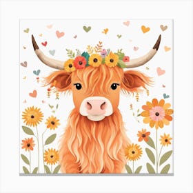 Floral Baby Highland Cow Nursery Illustration (18) Canvas Print