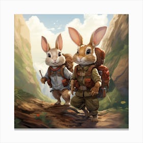 Two Rabbits With Backpacks Canvas Print