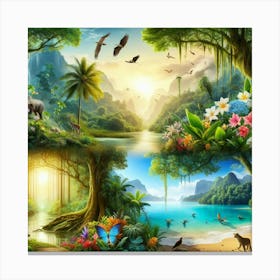 Jungle Landscape With Waterfall Canvas Print