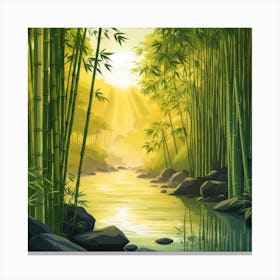 A Stream In A Bamboo Forest At Sun Rise Square Composition 289 Canvas Print
