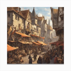 187041 Medieval Market Square With Vendors Selling Goods, Xl 1024 V1 0 Canvas Print