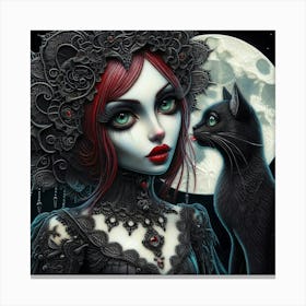 Gothic Girl With Cat 2 Canvas Print