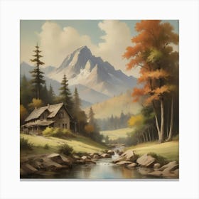 Cabin In The Mountains art print Canvas Print