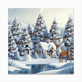 Winter Scene With Deer Canvas Print