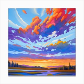 Sunset Over The River Print Canvas Print