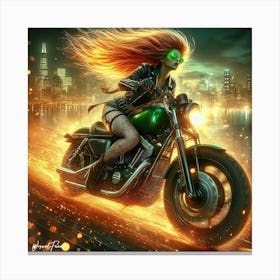 Green Harley Rider Canvas Print