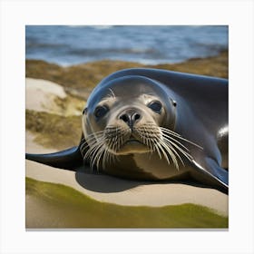 Seal Laying On The Beach Canvas Print