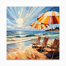 Beach Chairs And Umbrellas Canvas Print