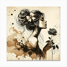 Girl with Rose: A Timeless Portrait of Grace and Beauty Canvas Print