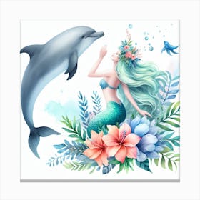 Dolphin and Mermaid 3 Canvas Print