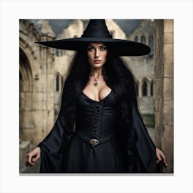 Witch In Black Hat Canvas Print