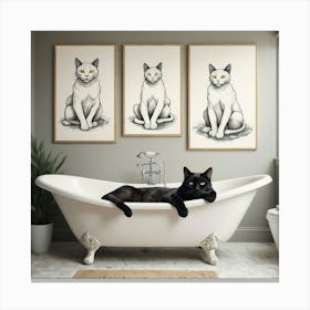 Three Cats In A Bathtub Canvas Print