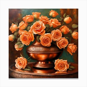 Orange Roses In A Vase Canvas Print