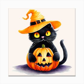 Black Cat Halloween Pumpkin Canvas Print