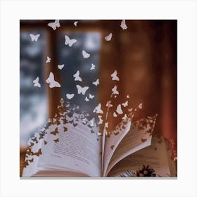 Butterfly Flying Over Book Canvas Print