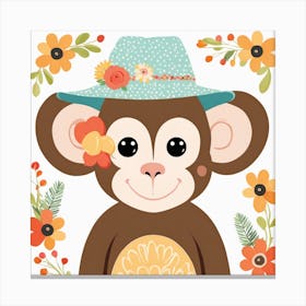 Floral Baby Monkey Nursery Illustration (8) Canvas Print