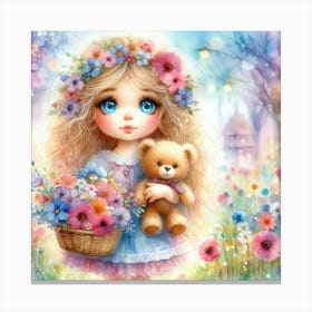 Little Girl With Teddy Bear Canvas Print