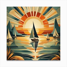 Sailboats At Sunset 2 Canvas Print