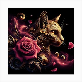 Cat With Roses 1 Canvas Print