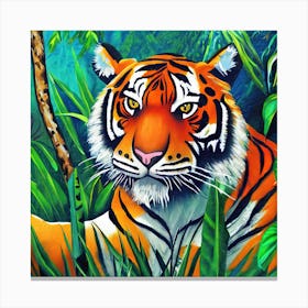 Tiger In The Jungle Painting Canvas Print