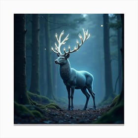 A Majestic Deer With Antlers Of Glowing Crystal Standing In A Dreamlike Forest Canvas Print