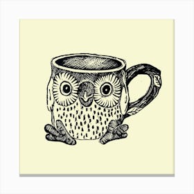 Vintage Owl Mug Linocut Square Canvas Print