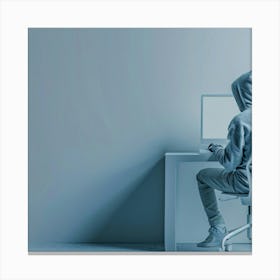 Computer Hacker Sitting At Desk Canvas Print