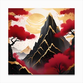 Asian Landscape Japanese Textured Monohromatic Canvas Print