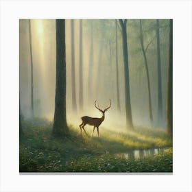 Deer In The Forest art print 7 Canvas Print