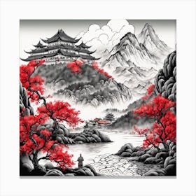 Chinese Dragon Mountain Ink Painting (127) Canvas Print