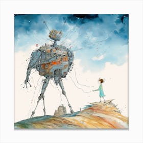 Girl And A Giant Robot Canvas Print