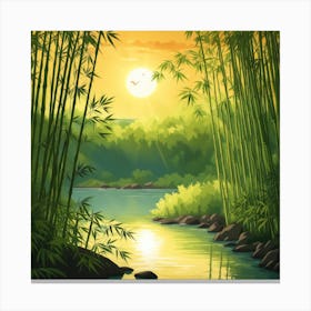 A Stream In A Bamboo Forest At Sun Rise Square Composition 48 Canvas Print