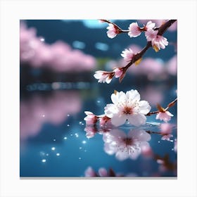 A Single Cherry Blossom on the Sparkling Lake Canvas Print